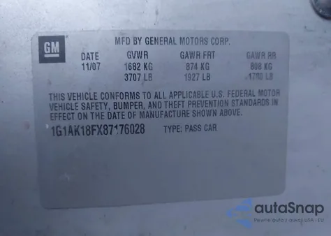 2008 Chevrolet Cobalt Ls z USA, uszkodzony, nr VIN 1G1AK18FX87176028